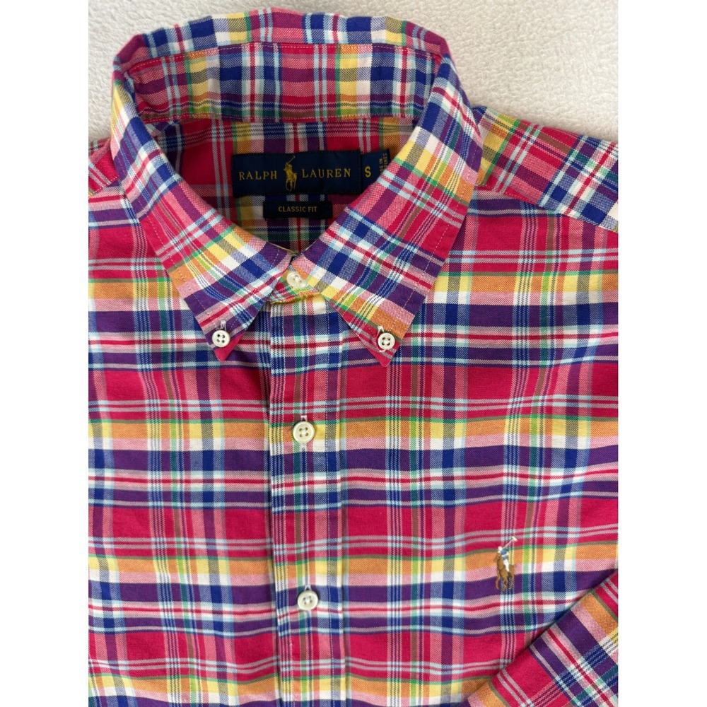 Ralph Lauren Button Down Shirt Mens Small Multi Color Plaid Classic Fit Cotton